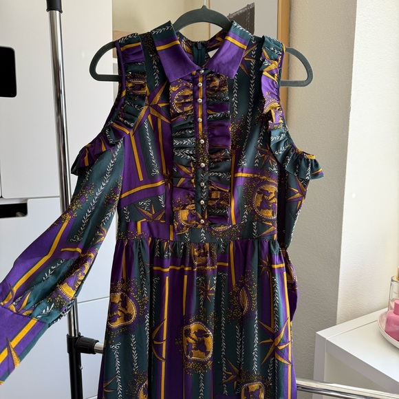 NWT Cedosce Purple Colorful Patterned Maxi Dress with Long Sleeves Size Small - Picture 3 of 7